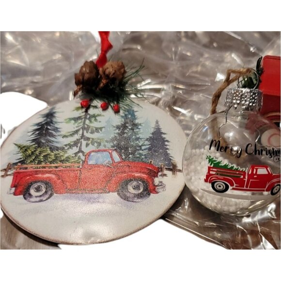 Christmas Rug and Ornaments Red Pickup Truck Holiday Seasonal Mat JJ1262/1166 - Picture 6 of 7